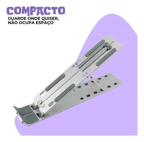 Suporte Aluminio De Notebook Articulado Dobrável Ergonomico Prateado