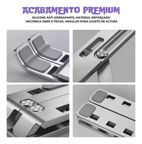 Suporte Aluminio De Notebook Articulado Dobrável Ergonomico Prateado