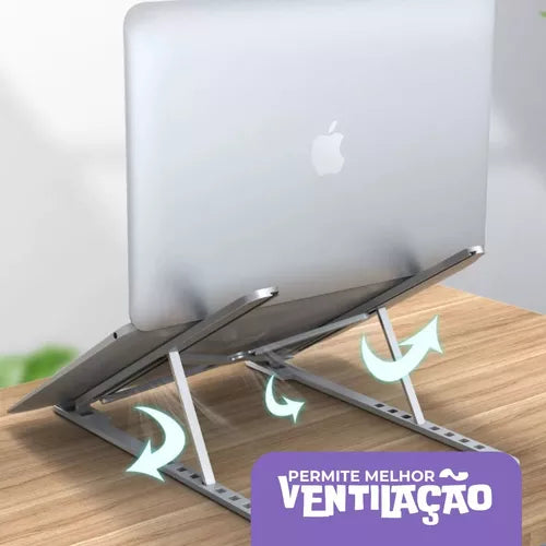 Suporte Aluminio De Notebook Articulado Dobrável Ergonomico Prateado