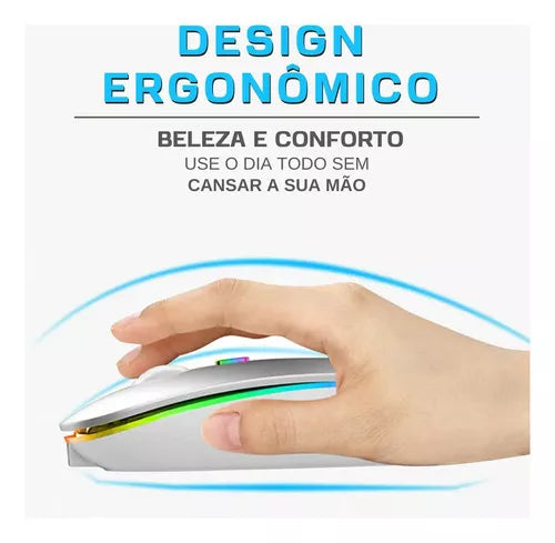 Mouse Sem Fio Wireless Recarregável Bluetooth Ergonômico