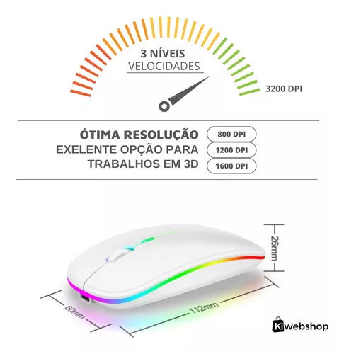 Mouse Sem Fio Wireless Recarregável Bluetooth Ergonômico